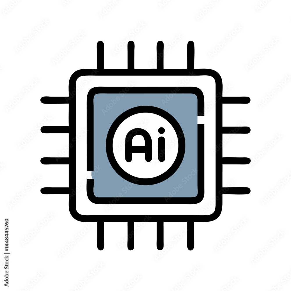 Aufkleber Microchip with Power Symbol Icon Representing AI Core and Intelligent Processing