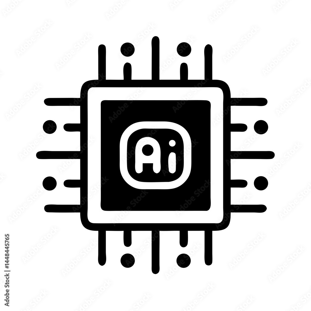 Poster Microchip with Power Symbol Icon Representing AI Core and Intelligent Processing