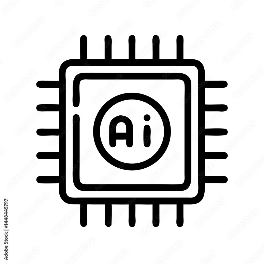 Aufkleber microchip with power symbol icon representing ai core and intelligent processing