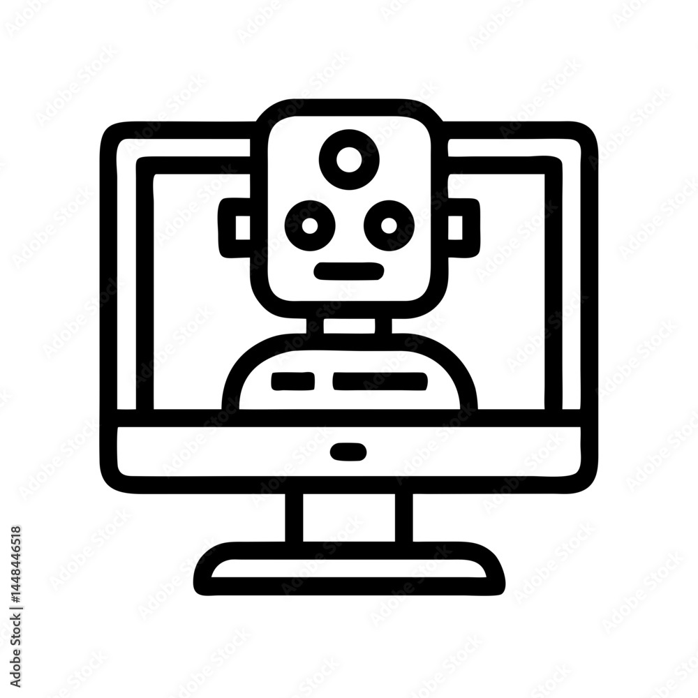 Aufkleber Robot Face Displayed on Monitor Icon Representing AI Interface and Digital Assistance