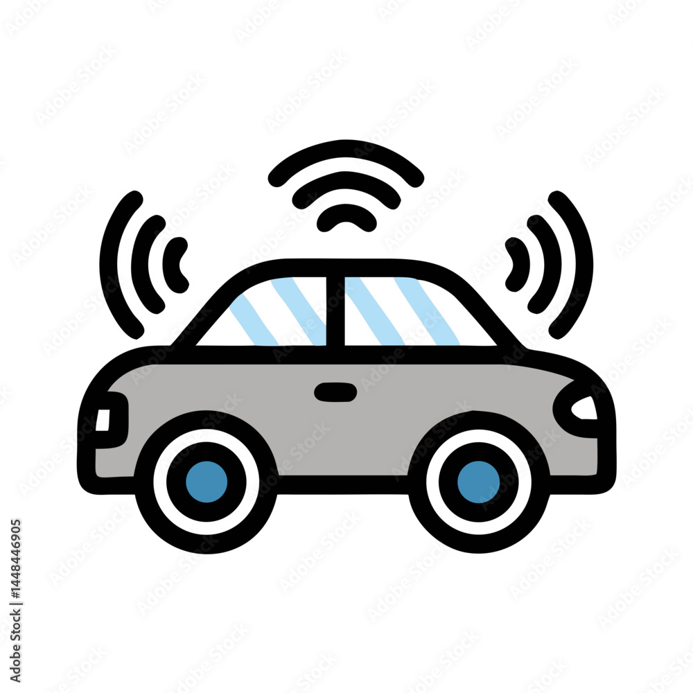 Aufkleber smart car with signal waves icon representing autonomous driving and vehicle connectivity