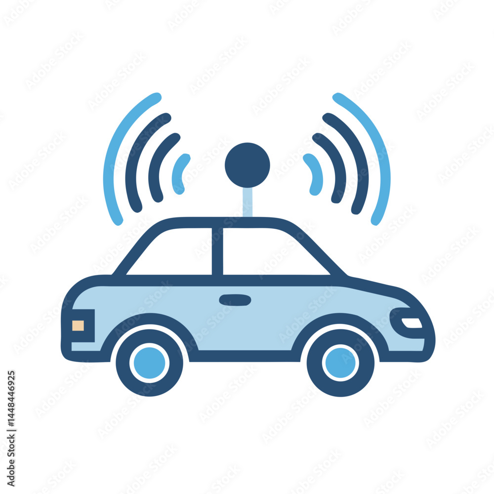 Aufkleber smart car with signal waves icon representing autonomous driving and vehicle connectivity