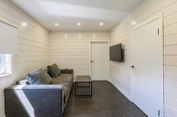 standard interior apartment. living room with sofa