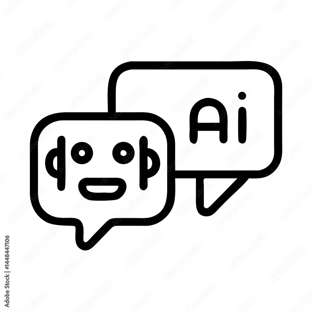 Aufkleber Speech Bubble with Robot Face Icon Representing AI Chatbot Communication