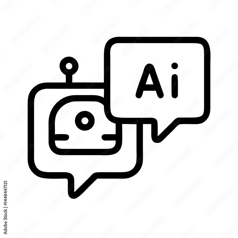 Poster Speech Bubble with Robot Face Icon Representing AI Chatbot Communication