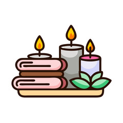 Spa Candles with Towels Icon Representing Relaxation and Wellness Therapy