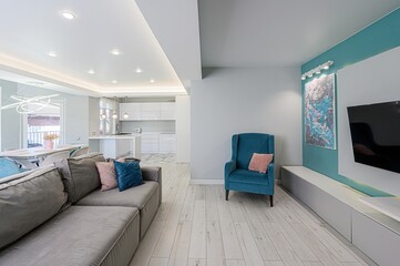 standard interior apartment. living room with sofa