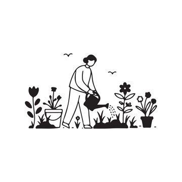 silhouette of a  woman do the garden stration