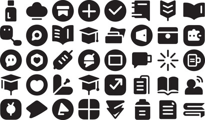 Education Icons design clean and uniform in style, with a black design and transparent background