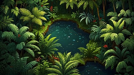 tropical jungle with palm trees