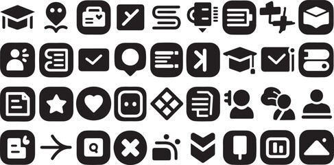  Education Icons design clean and uniform in style, with a black design and transparent background