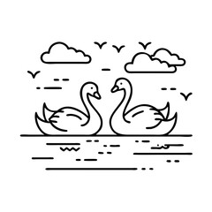 swans on a lake icon, swans on a lake vector illustration-simple illustration of swans on a lake, perfect for swans on a lake logos and icons