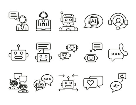 Chatbot icon set showcasing modern communication