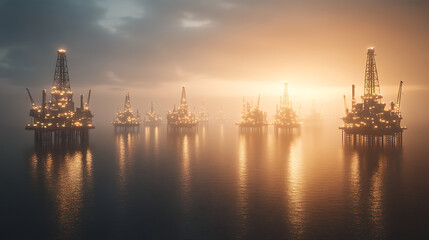 Obraz premium Oil platforms sunrise