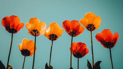Obraz premium Vibrant tulips against a pale sky.