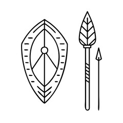 tribal spear and shield icon, tribal spear and shield vector illustration-simple illustration of tribal spear and shield, perfect for tribal spear and shield logos and icons