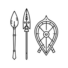 tribal spear and shield icon, tribal spear and shield vector illustration-simple illustration of tribal spear and shield, perfect for tribal spear and shield logos and icons