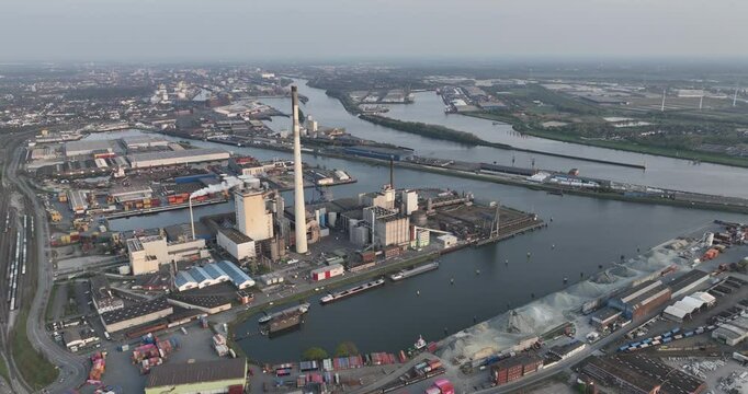 Weser river and the port of Bremen, industrial commercial shipping and production, logistics and manufacturing. Water way infrastructure.