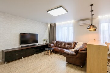 standard interior apartment. living room with sofa