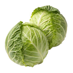 Obraz premium Two heads of green cabbage with tightly packed, crinkled leaves.