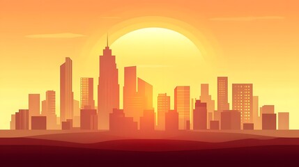 Sunset Cityscape Skyline Silhouette Modern Buildings Urban Landscape