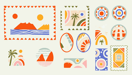 set of retro nature landscape post card stamp  vin (4).eps