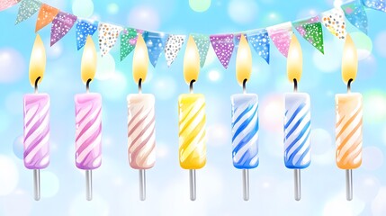 Colorful Birthday Candles with Bunting Festive Background