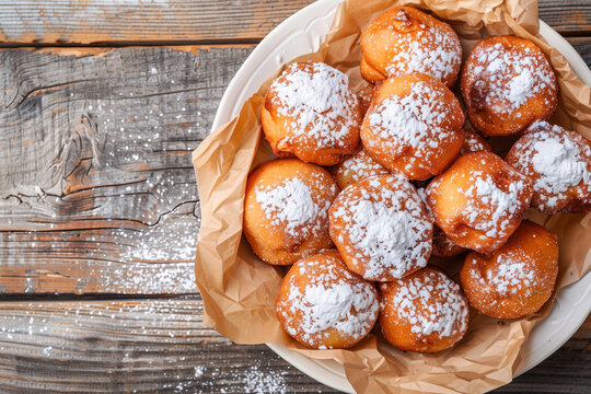 zeppola frittelle pastry powdered sugar, top view