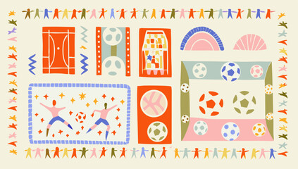 set of diverse soccer player men athlete team patt.eps