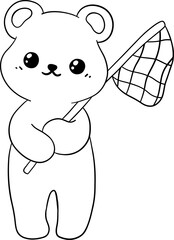Bear with Net Outline