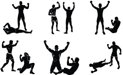 Boxer Finish Moment Silhouette Vector Set – Final Pose, Victory Scene, End of Match Action