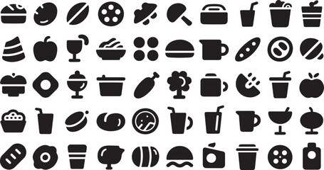 Food & Drink Icons design clean and uniform in style, with a black design and transparent background 