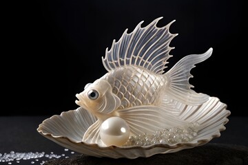 Naklejka premium Elegant Semi-Translucent Fish Sculpture with Pearl Center – Artistic Underwater Decor 