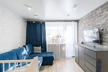 standard interior apartment. living room with sofa