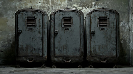 Old metal lockers against aged wall
