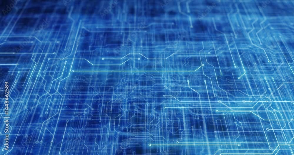 Poster abstract tech background of digital circuit background with flowing data streams, ideal for showcasi