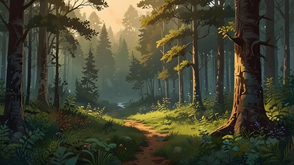 sunset in the forest