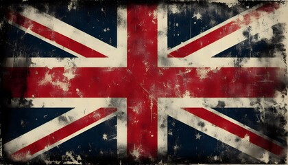 Fototapeta premium Grunge style British flag worn texture, vintage Union Jack with faded colors and distressed effect