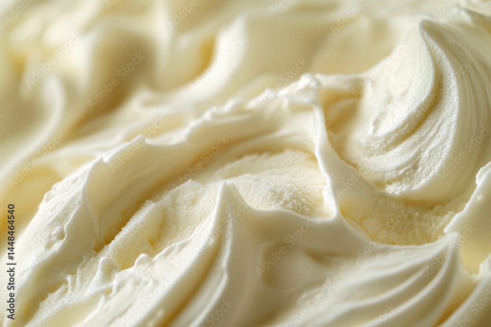Poster close-up of smooth, white frosting with soft peaks and swirls. perfect for cakes, cupcakes, and swee