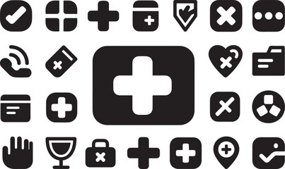 Obraz premium Medical & Health Icons design clean and uniform in style, with a black design and transparent background