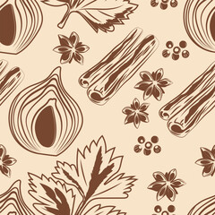 seamless pattern spices onion celery and cinnamon