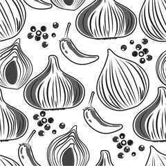 seamless pattern spices onion chili and pepper