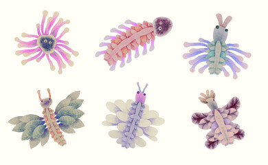 Butterfly and insect. watercolor vector illustration. animal wildlife.	