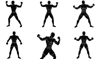 Boxer Standing Pose Silhouette Vector Set – Fighting Stance, Athlete, Combat Sports Illustration