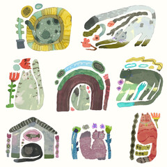 Naklejka premium Cat, animal watercolor vector illustration. 