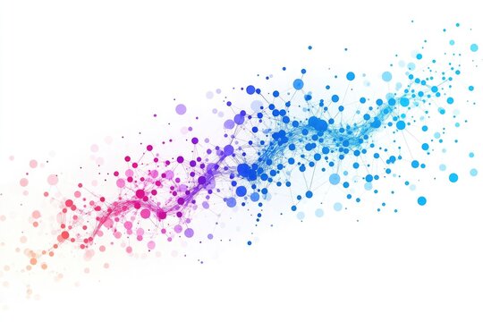 Connected colorful network spreading on a white background showing intricate lines with vibrant dots