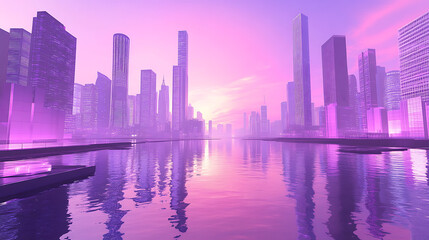 Obraz premium Pastel purple cityscape at dawn