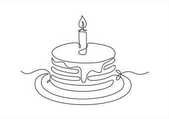 Birthday cake continuous one line drawing with candle