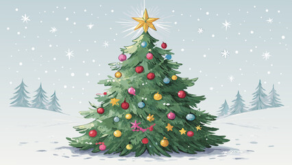 Fototapeta premium *Festive Christmas Tree on Clean White Background with Copy Space* 