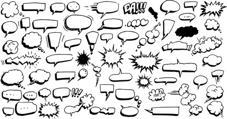 Hand-Drawn Comic Speech Bubbles Thoughts and Explosions Set